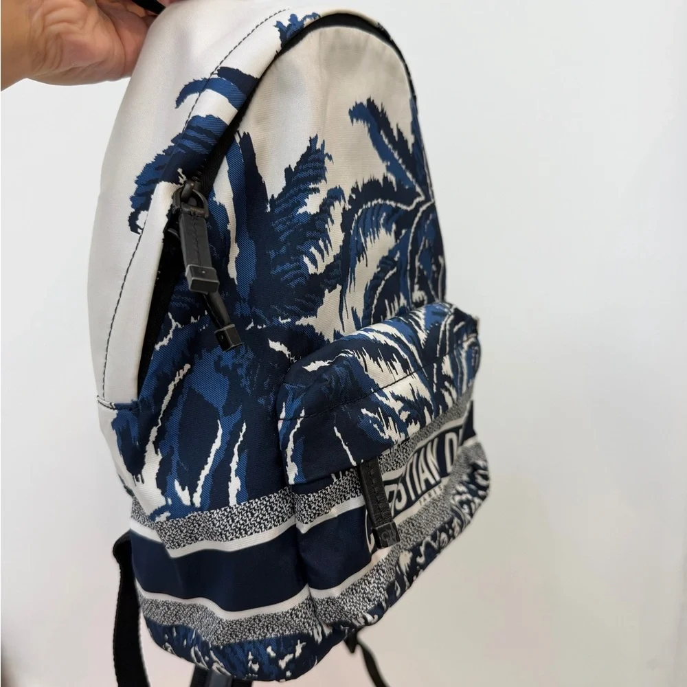 Dior Blue and Ivory Palm-Print Canvas Backpack